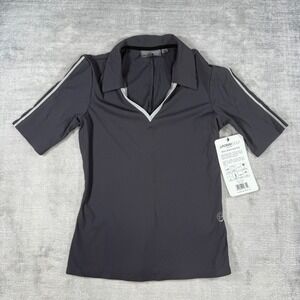Foray Golf Shirt Womens XS Grey V Neck Athletic Sleeve Rib Polo Performance Nwt